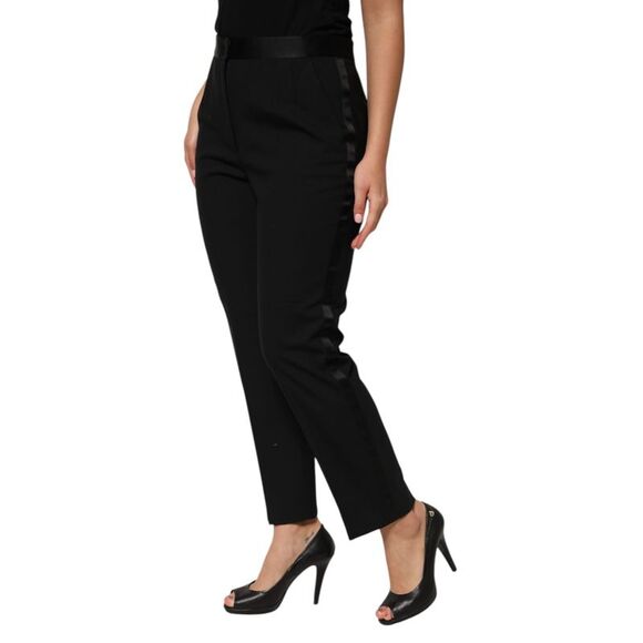 Dolce & Gabbana Black Wool HighWaist Tapered Trouser Women's Pants